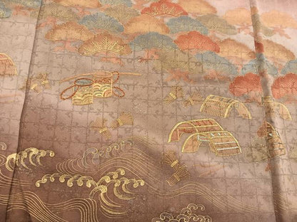 平和屋着物■訪問着　刺繍　立波花文　暈し染め　金彩　正絹　逸品　BAAY0159mz
