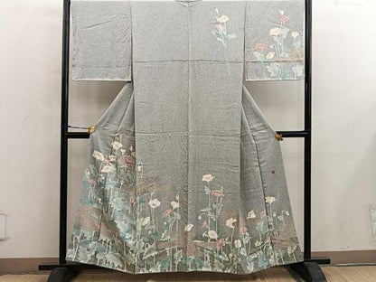 平和屋着物●訪問着　作家物　枝花文　たたき染め　金彩　正絹　逸品　未使用　BAAY0161mz