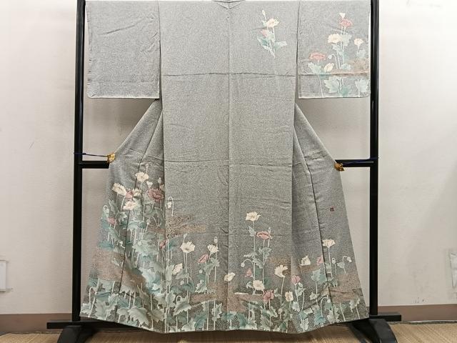 平和屋着物●訪問着　作家物　枝花文　たたき染め　金彩　正絹　逸品　未使用　BAAY0161mz
