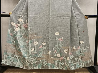 平和屋着物●訪問着　作家物　枝花文　たたき染め　金彩　正絹　逸品　未使用　BAAY0161mz