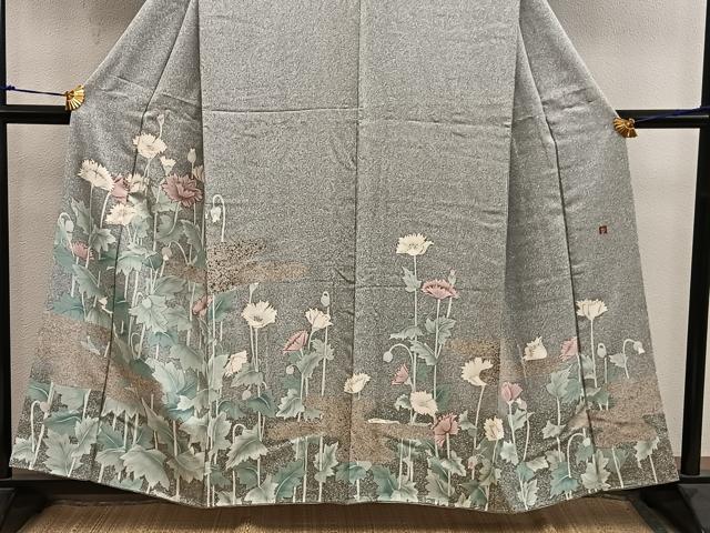 平和屋着物●訪問着　作家物　枝花文　たたき染め　金彩　正絹　逸品　未使用　BAAY0161mz
