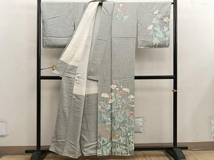平和屋着物●訪問着　作家物　枝花文　たたき染め　金彩　正絹　逸品　未使用　BAAY0161mz