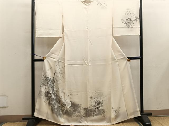平和屋着物■訪問着　手描き　孔雀花文　正絹　逸品　BAAY0162mz