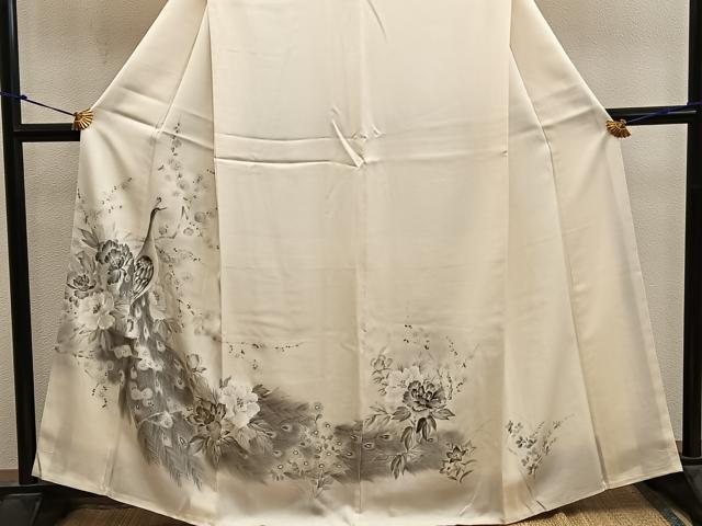 平和屋着物■訪問着　手描き　孔雀花文　正絹　逸品　BAAY0162mz