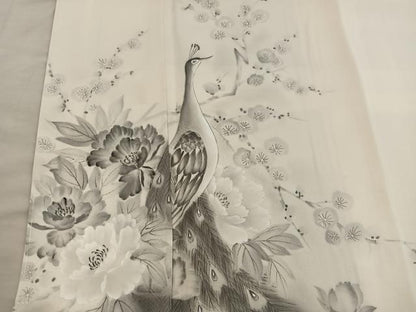 平和屋着物■訪問着　手描き　孔雀花文　正絹　逸品　BAAY0162mz
