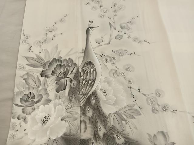 平和屋着物■訪問着　手描き　孔雀花文　正絹　逸品　BAAY0162mz