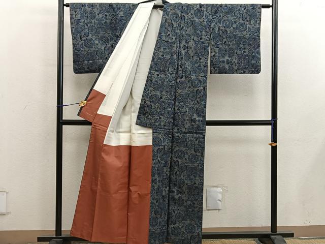 平和屋着物■本場大島紬　7マルキ　草花文　正絹　逸品　BAAY0164mz