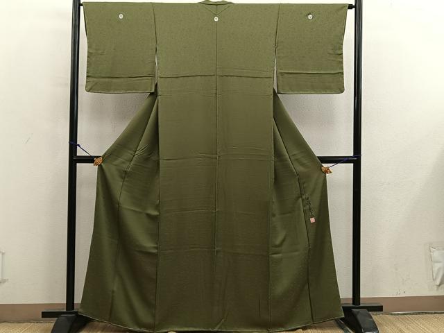 平和屋着物■上質な色無地　作家物　草花地紋　海松色　正絹　逸品　未使用　BAAY0168mz