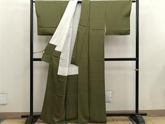 平和屋着物■上質な色無地　作家物　草花地紋　海松色　正絹　逸品　未使用　BAAY0168mz