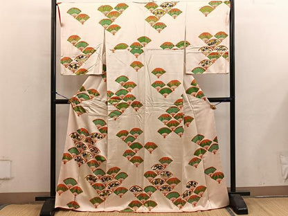 平和屋着物■訪問着　駒刺繍　扇面菊花文　金彩　正絹　逸品　BAAY0169mz