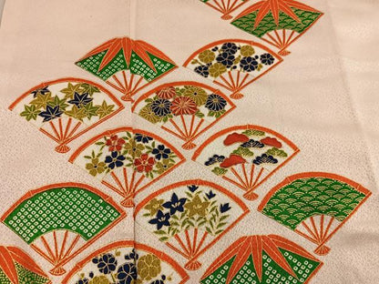 平和屋着物■訪問着　駒刺繍　扇面菊花文　金彩　正絹　逸品　BAAY0169mz