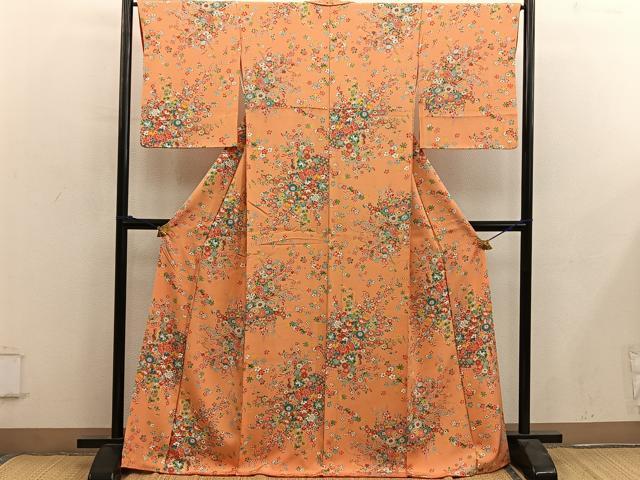 平和屋着物■上質な小紋　友禅　牡丹花文　正絹　逸品　BAAY0171mz