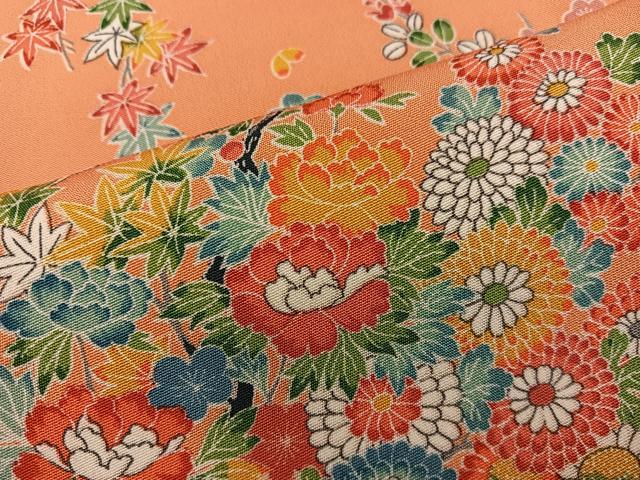 平和屋着物■上質な小紋　友禅　牡丹花文　正絹　逸品　BAAY0171mz