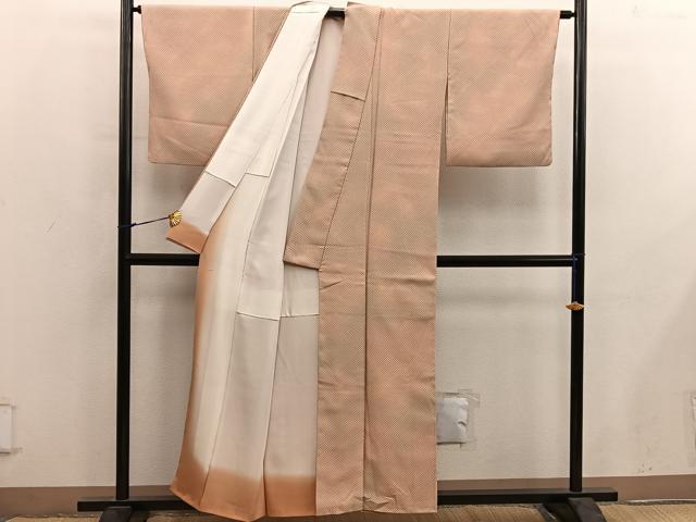 平和屋着物■上質なお召　鹿の子文様　暈し染め　正絹　逸品　BAAY0176mz