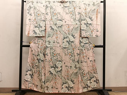 平和屋着物●上質な小紋　椿花文　金彩　正絹　逸品　BAAY0179mz