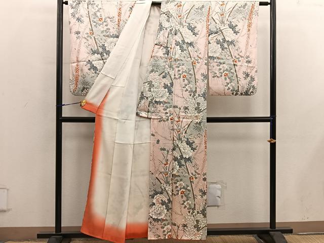 平和屋着物●上質な小紋　椿花文　金彩　正絹　逸品　BAAY0179mz
