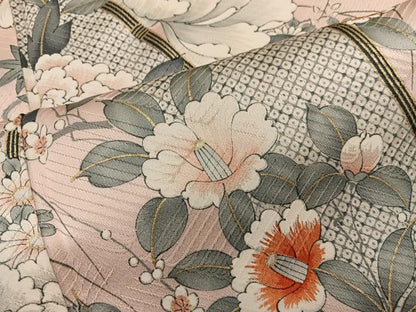 平和屋着物●上質な小紋　椿花文　金彩　正絹　逸品　BAAY0179mz