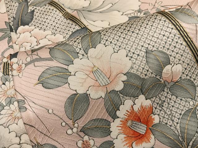 平和屋着物●上質な小紋　椿花文　金彩　正絹　逸品　BAAY0179mz