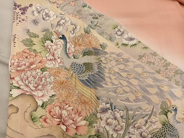 平和屋着物■豪華色留袖　駒刺繍　鳳凰花文　暈し染め　正絹　逸品　BAAY0183mz