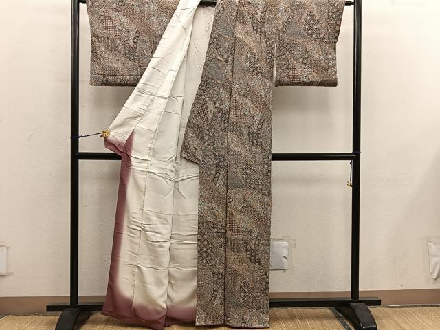平和屋着物■二代目更甚　江戸更紗　小紋　更紗花文　鬼しぼ縮緬　正絹　逸品　BAAY0184mz