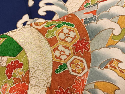 平和屋着物■訪問着　立波亀甲花文　金彩　正絹　逸品　	BAAY0187mz