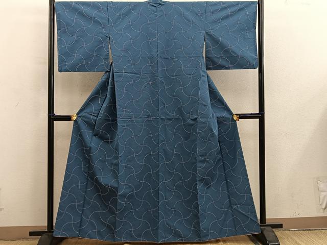 平和屋着物●上質な紬　刺繍　刺し子　葡萄蔦の葉文　正絹　逸品　BAAY0191mz