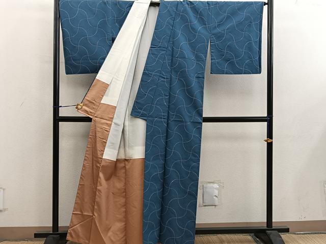 平和屋着物●上質な紬　刺繍　刺し子　葡萄蔦の葉文　正絹　逸品　BAAY0191mz