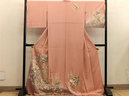 平和屋着物●訪問着　扇面御所車花文　暈し染め　金彩　正絹　逸品　BAAY0193mz
