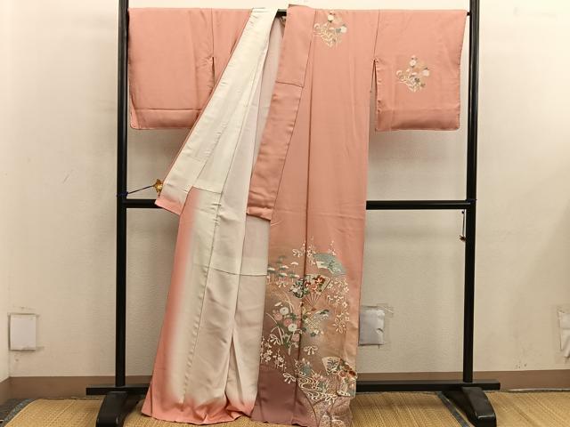 平和屋着物●訪問着　扇面御所車花文　暈し染め　金彩　正絹　逸品　BAAY0193mz