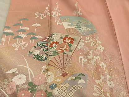 平和屋着物●訪問着　扇面御所車花文　暈し染め　金彩　正絹　逸品　BAAY0193mz