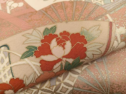 平和屋着物●訪問着　扇面御所車花文　暈し染め　金彩　正絹　逸品　BAAY0193mz
