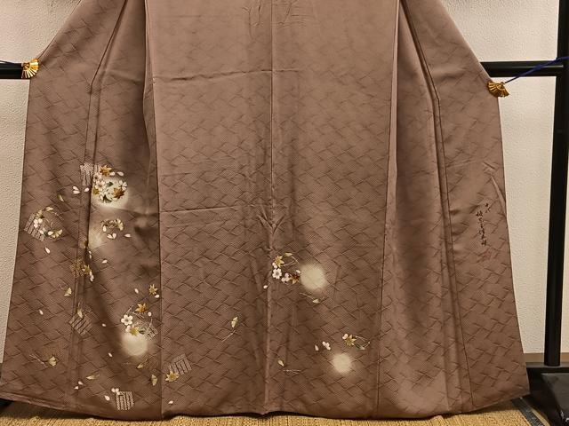 平和屋着物■十代目 歌舞伎役者　坂東三津五郎　訪問着　舞桜花文　蛍暈し　金彩　正絹　逸品　BAAY0200mz