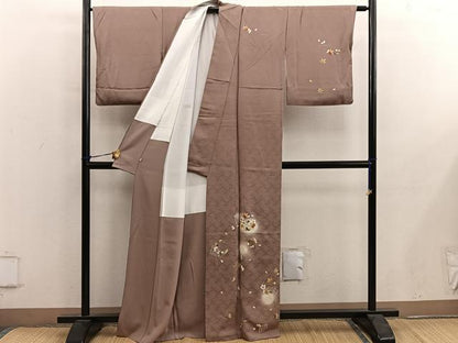平和屋着物■十代目 歌舞伎役者　坂東三津五郎　訪問着　舞桜花文　蛍暈し　金彩　正絹　逸品　BAAY0200mz