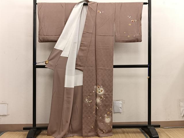 平和屋着物■十代目 歌舞伎役者　坂東三津五郎　訪問着　舞桜花文　蛍暈し　金彩　正絹　逸品　BAAY0200mz