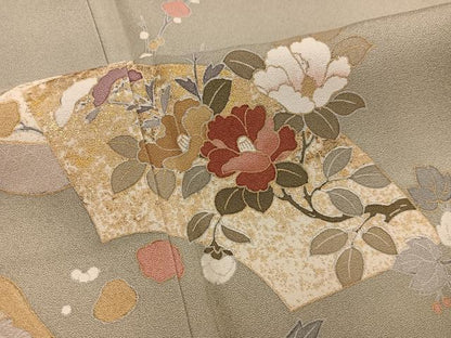 平和屋着物●訪問着　地紙椿花文　金彩　正絹　逸品　BAAY0201mz