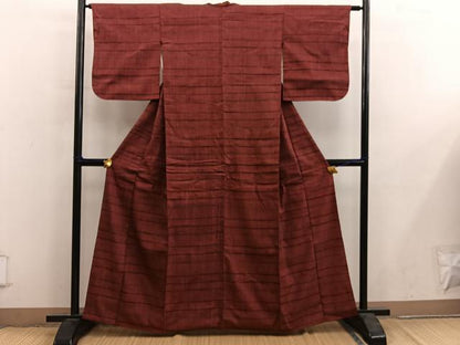 平和屋着物■上質な紬　横段文　正絹　逸品　BAAY0202mz