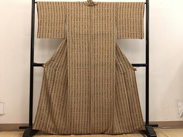 平和屋着物●上質な小紋　型染め　幾何学文様　鬼しぼ縮緬　正絹　逸品　BAAY0209mz