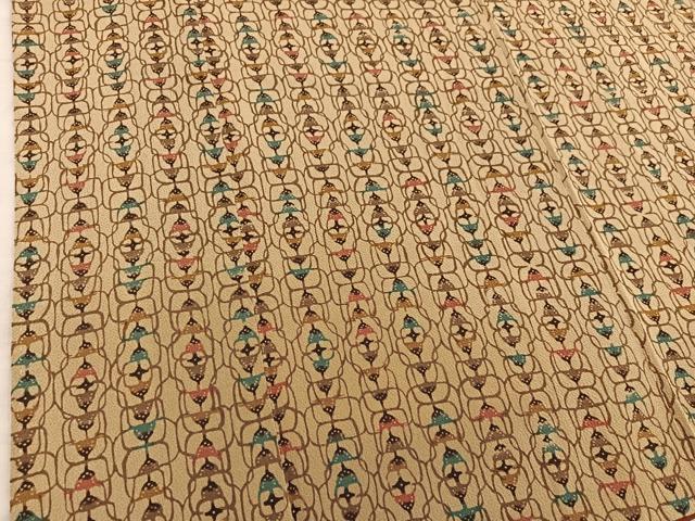 平和屋着物●上質な小紋　型染め　幾何学文様　鬼しぼ縮緬　正絹　逸品　BAAY0209mz