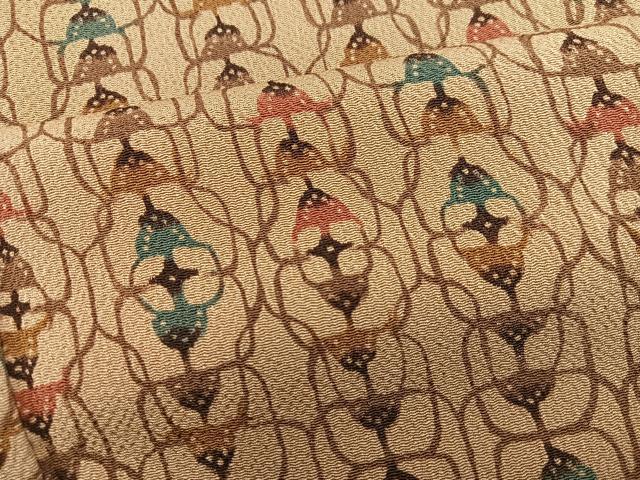 平和屋着物●上質な小紋　型染め　幾何学文様　鬼しぼ縮緬　正絹　逸品　BAAY0209mz