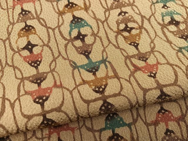 平和屋着物●上質な小紋　型染め　幾何学文様　鬼しぼ縮緬　正絹　逸品　BAAY0209mz