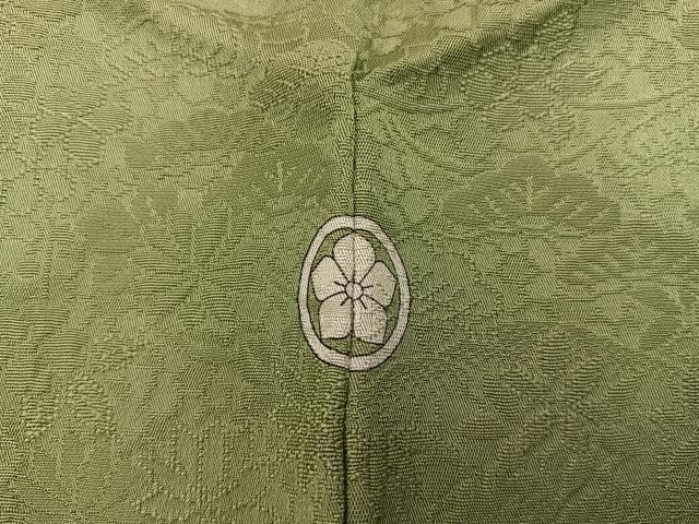 平和屋着物●上質な色無地　菊花地紋　青朽葉色　正絹　逸品　BAAY0213mz