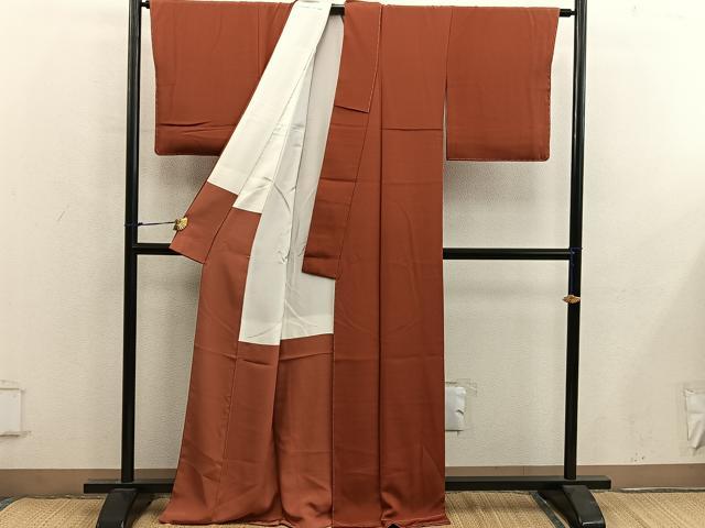 平和屋着物●松尾光琳　色無地　赤茶色　正絹　逸品　BAAY0214mz