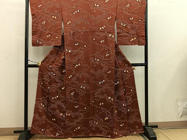 平和屋着物■上質な小紋　絞り　雲重ね舞蝶文　正絹　逸品　未使用　BAAY0215mz