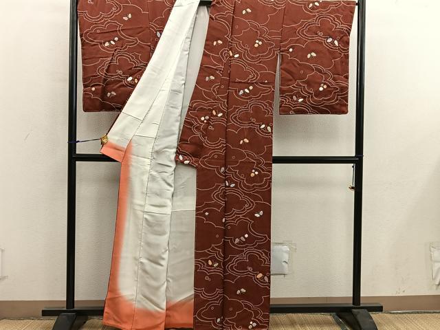 平和屋着物■上質な小紋　絞り　雲重ね舞蝶文　正絹　逸品　未使用　BAAY0215mz
