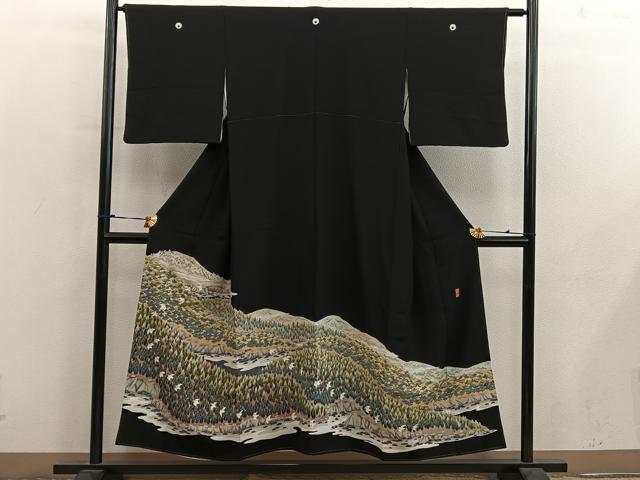 平和屋着物■豪華黒留袖　作家物　花鳥文　金彩　正絹　逸品　BAAY0217mz