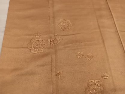 平和屋着物■豪華色留袖　刺繍　草花地紋　黄枯茶色　正絹　逸品　BAAY0218mz