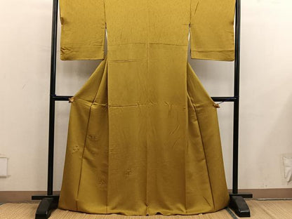 平和屋着物■無地絵羽訪問着　中国三大刺繍　スワトウ刺繍　檜扇花地紋　山吹茶色　正絹　逸品　BAAY0219mz