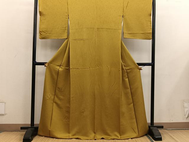 平和屋着物■無地絵羽訪問着　中国三大刺繍　スワトウ刺繍　檜扇花地紋　山吹茶色　正絹　逸品　BAAY0219mz