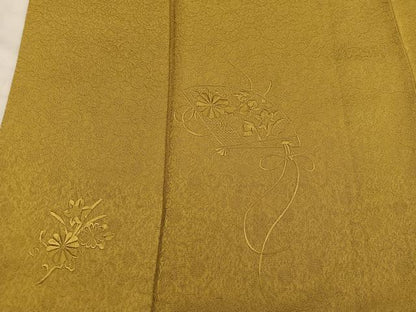 平和屋着物■無地絵羽訪問着　中国三大刺繍　スワトウ刺繍　檜扇花地紋　山吹茶色　正絹　逸品　BAAY0219mz