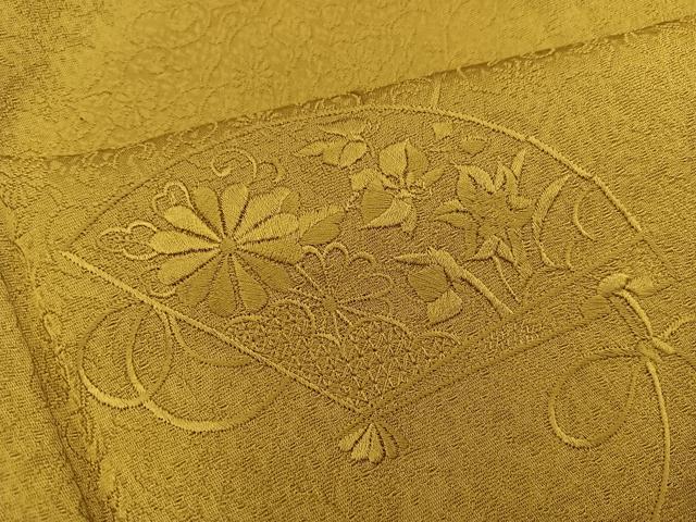 平和屋着物■無地絵羽訪問着　中国三大刺繍　スワトウ刺繍　檜扇花地紋　山吹茶色　正絹　逸品　BAAY0219mz